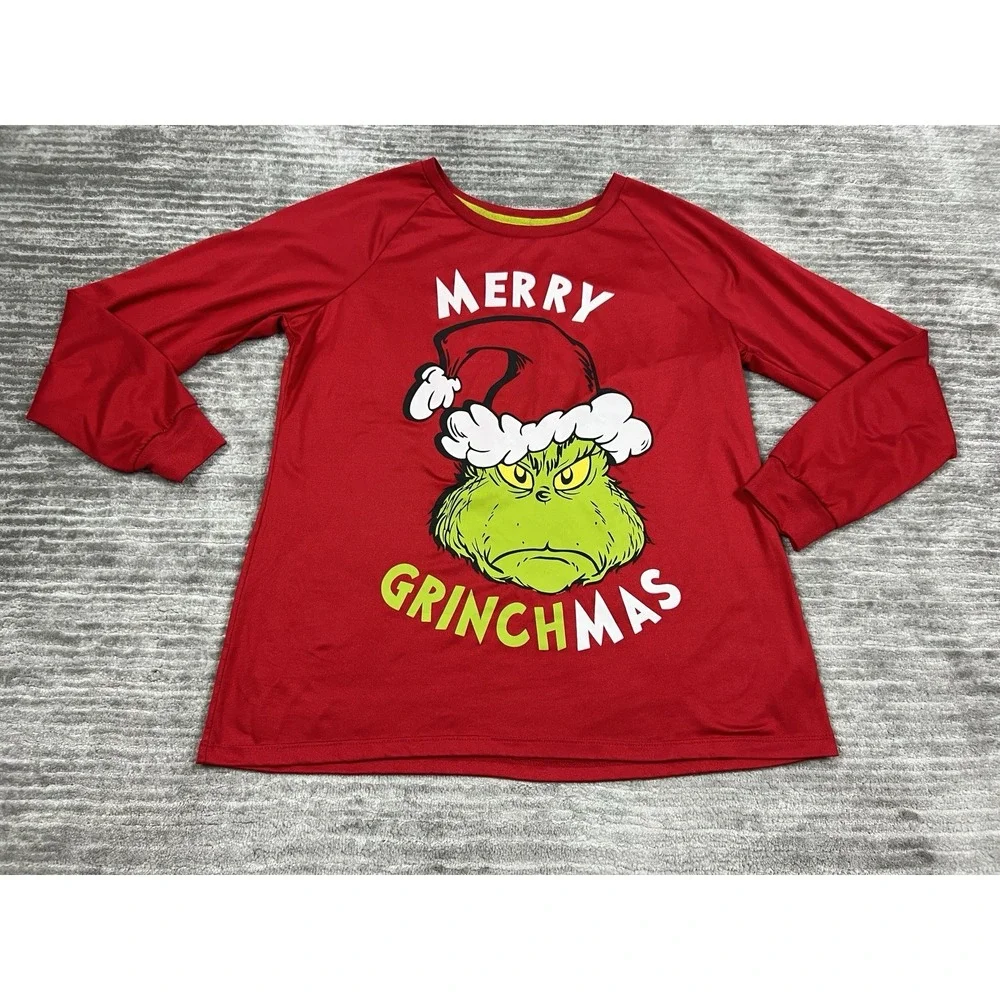 The Grinch Dr Suess Pajama Set Womens Medium Red Long Sleeve‎ Polyester Blend